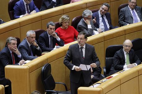 25/11/2014. Rajoy interviene en la sesión de control en el Senado. El presidente del Gobierno, Mariano Rajoy, durante su intervención en la ...